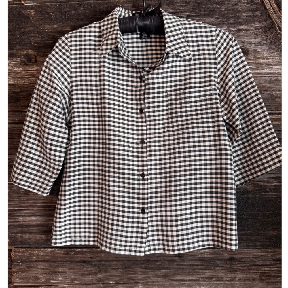 Lauren Ralph Lauren Gingham Button Front Blouse 10P Black White Y2K Preppy